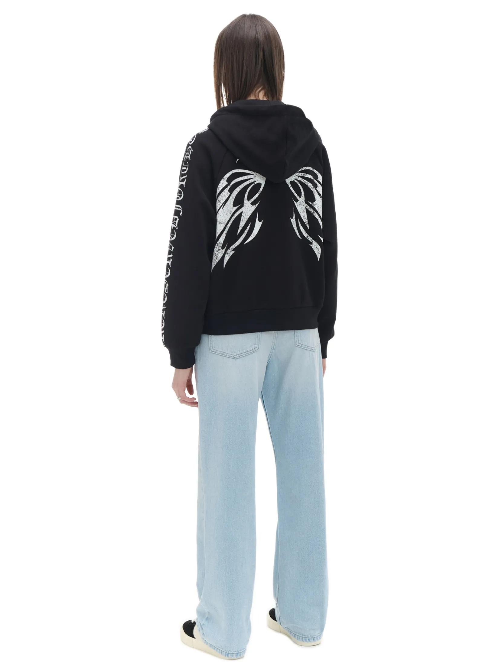 Best Czarna bluza hoodie z motywem skrzydeł Bluzy