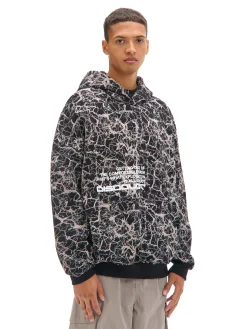 Sale Czarna bluza hoodie z nadrukiem all over Bluzy