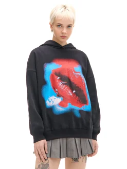 Online Czarna bluza hoodie z nadrukiem Bluzy