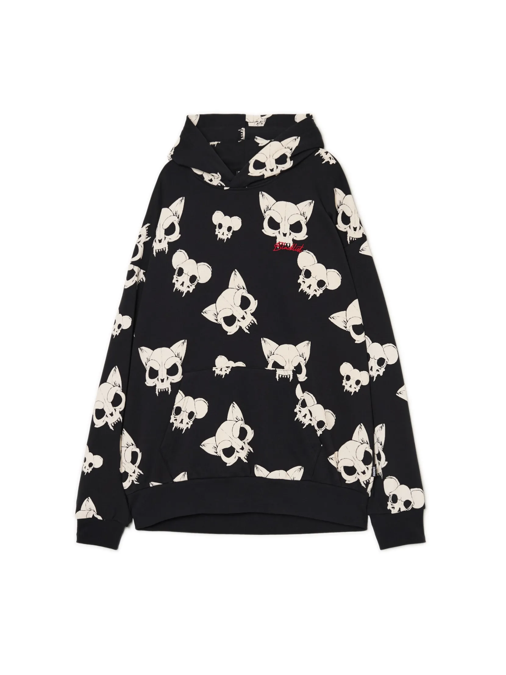 Fashion Czarna bluza z czaszkami kotów Bluzy