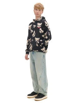 Fashion Czarna bluza z czaszkami kotów Bluzy