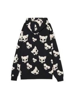Fashion Czarna bluza z czaszkami kotów Bluzy
