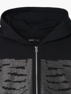 Sale Czarna bluza z kapturem i aplikacją Bluzy