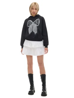 Discount Czarna bluza z kapturem i nadrukiem Bluzy