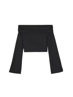 Clearance Czarna bluzka hiszpanka Koszulki, Topy