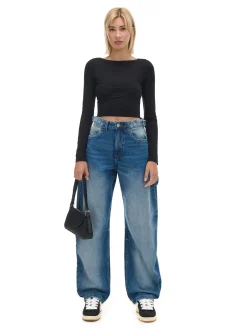 Sale Czarna bluzka longsleeve z wiskozą Koszulki, Topy