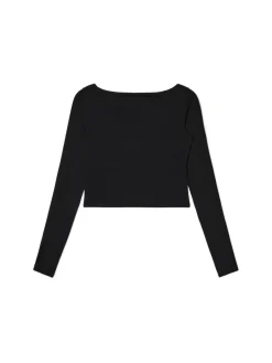 Sale Czarna bluzka longsleeve z wiskozą Koszulki, Topy