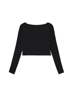 Sale Czarna bluzka longsleeve z wiskozą Koszulki, Topy
