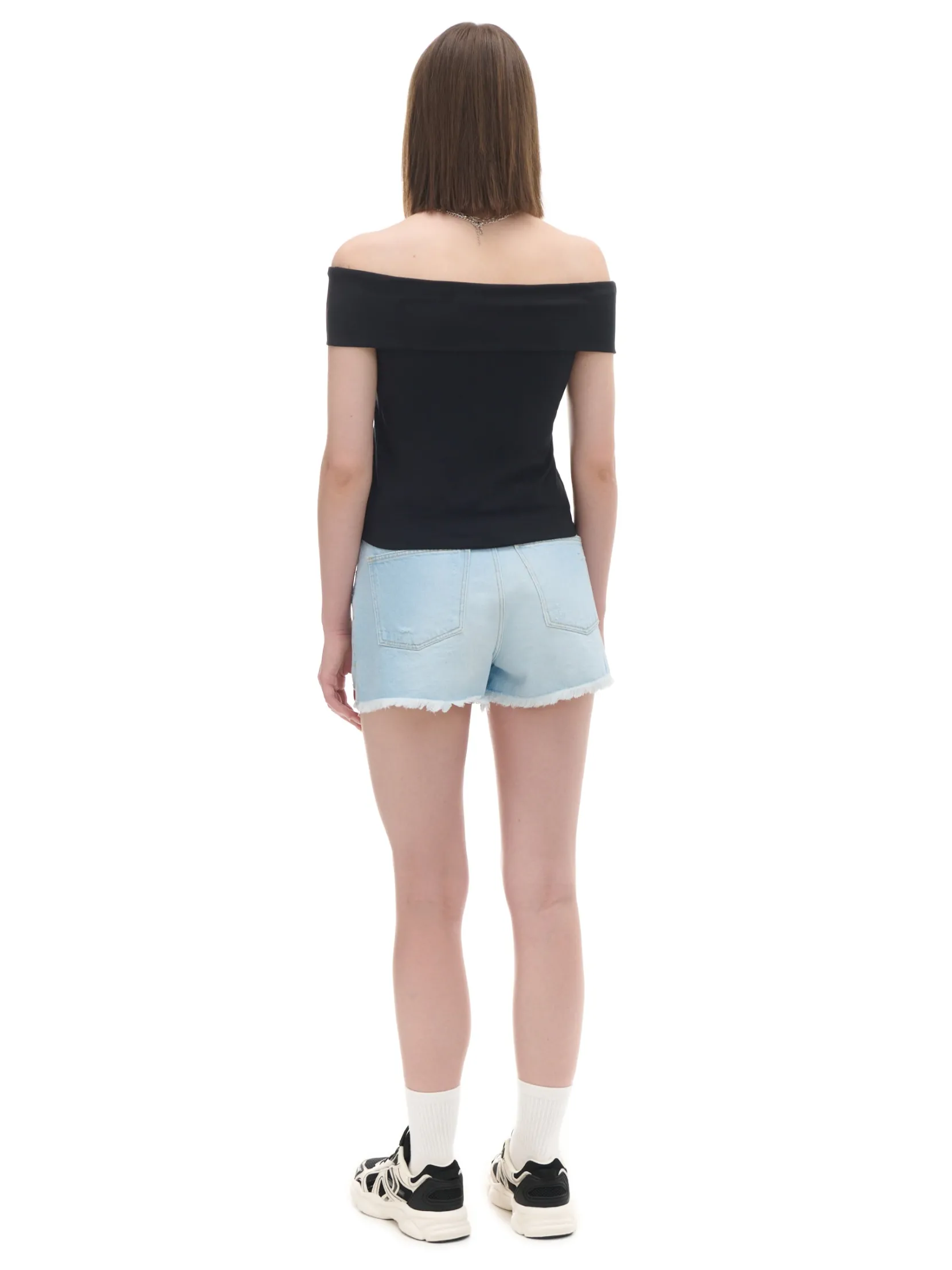Outlet Czarna bluzka z dekoltem carmen Koszulki, Topy