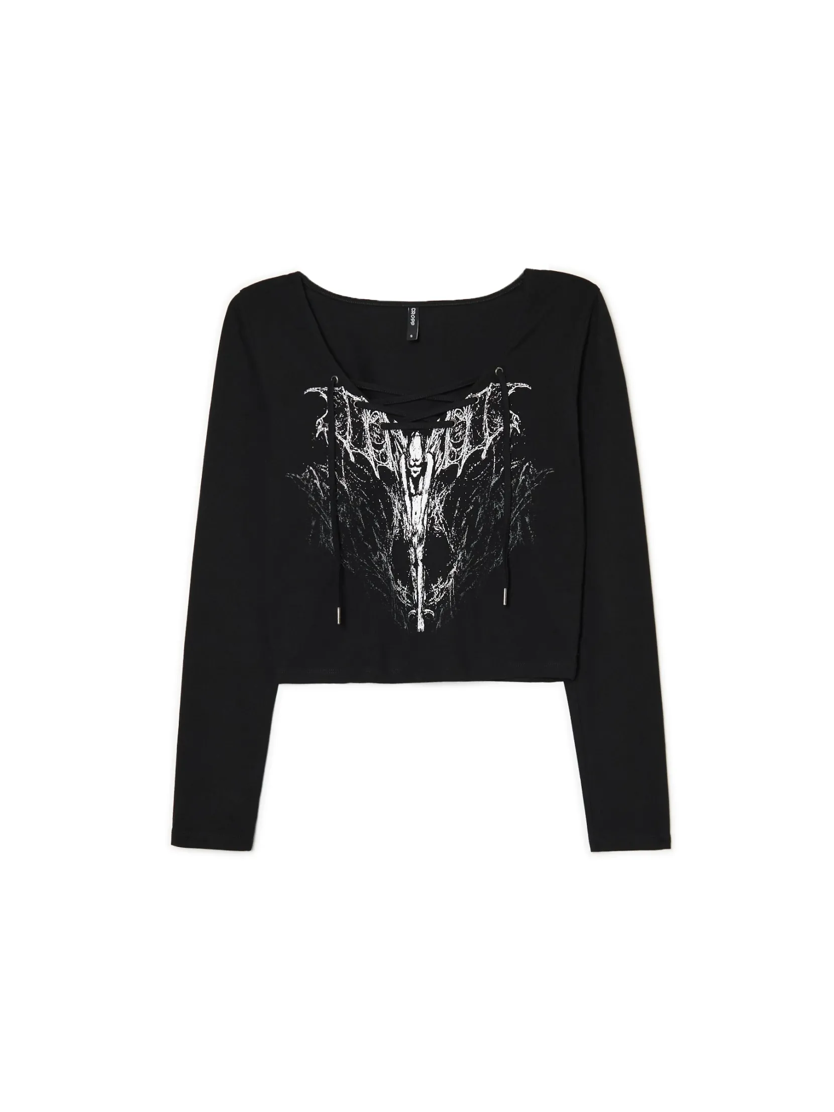 New Czarna bluzka z wiązaniem i nadrukiem Koszulki, Topy