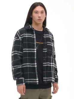 Discount Czarna flanelowa koszula z domieszką wełny Koszule