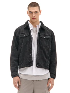 Hot Czarna jeansowa kurtka sherpa Kurtki, Płaszcze|Denim