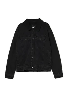 Hot Czarna jeansowa kurtka sherpa Kurtki, Płaszcze|Denim