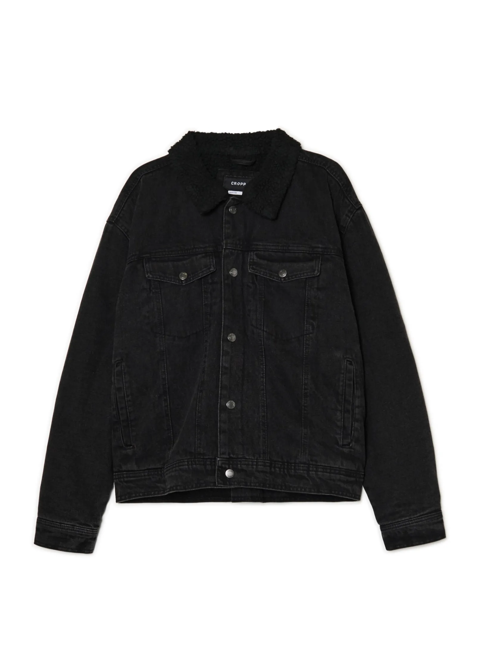 Hot Czarna jeansowa kurtka sherpa Kurtki, Płaszcze|Denim