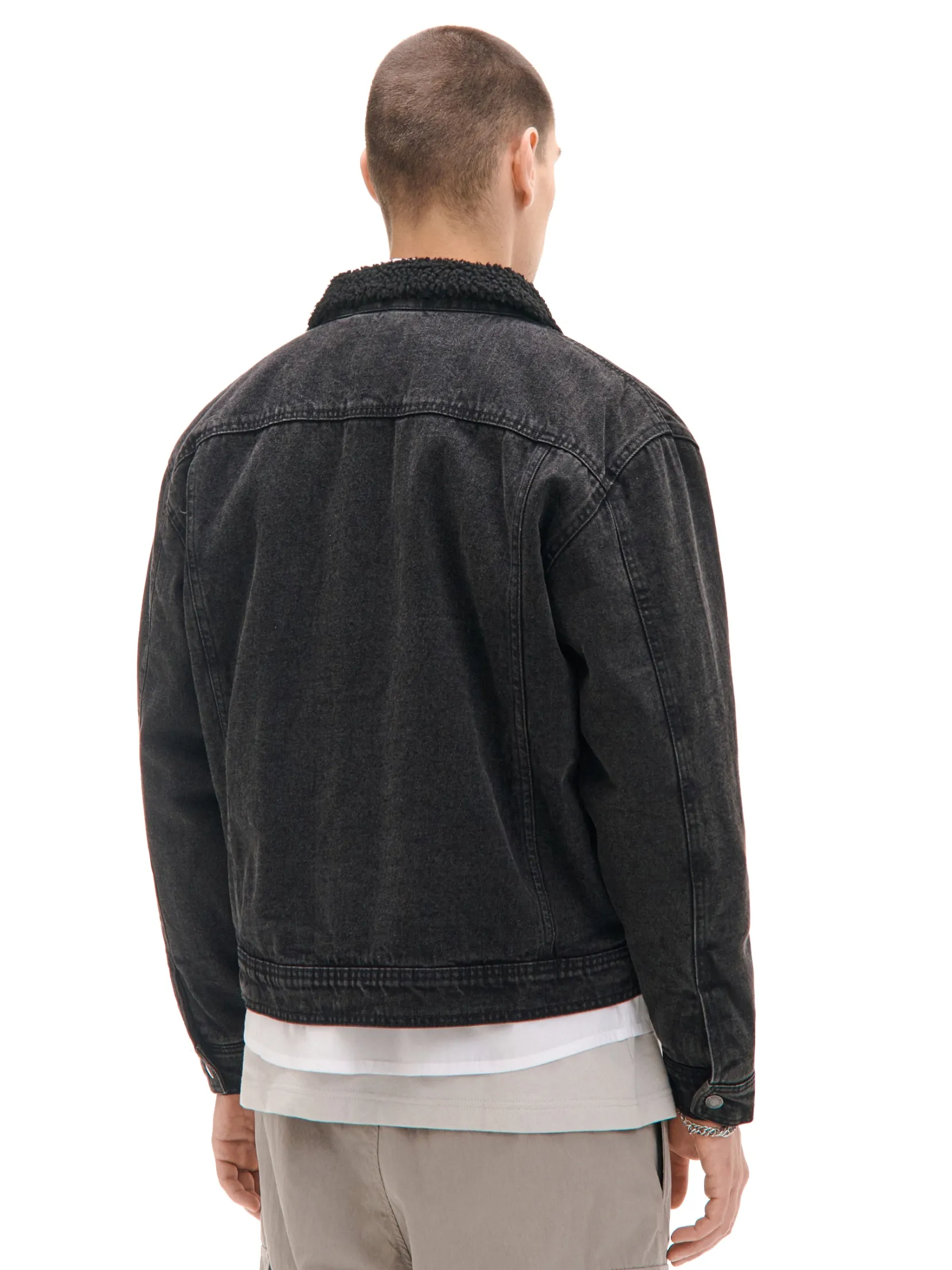 Hot Czarna jeansowa kurtka sherpa Kurtki, Płaszcze|Denim