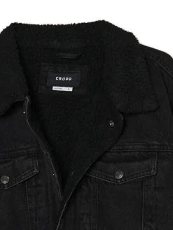 Hot Czarna jeansowa kurtka sherpa Kurtki, Płaszcze|Denim