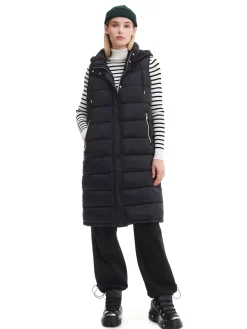 Discount Czarna kamizelka puffer z kapturem Kurtki, Płaszcze