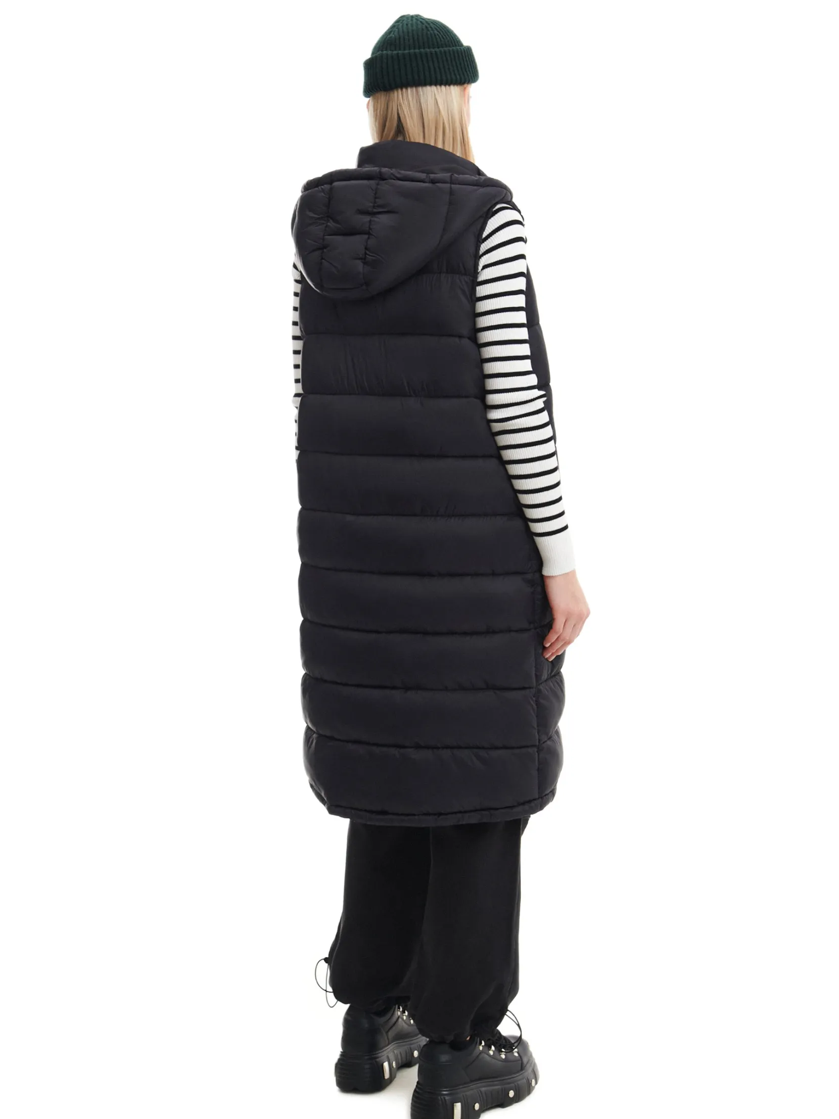 Discount Czarna kamizelka puffer z kapturem Kurtki, Płaszcze