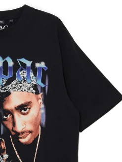 Fashion Czarna koszulka z nadrukiem Tupac Koszulki