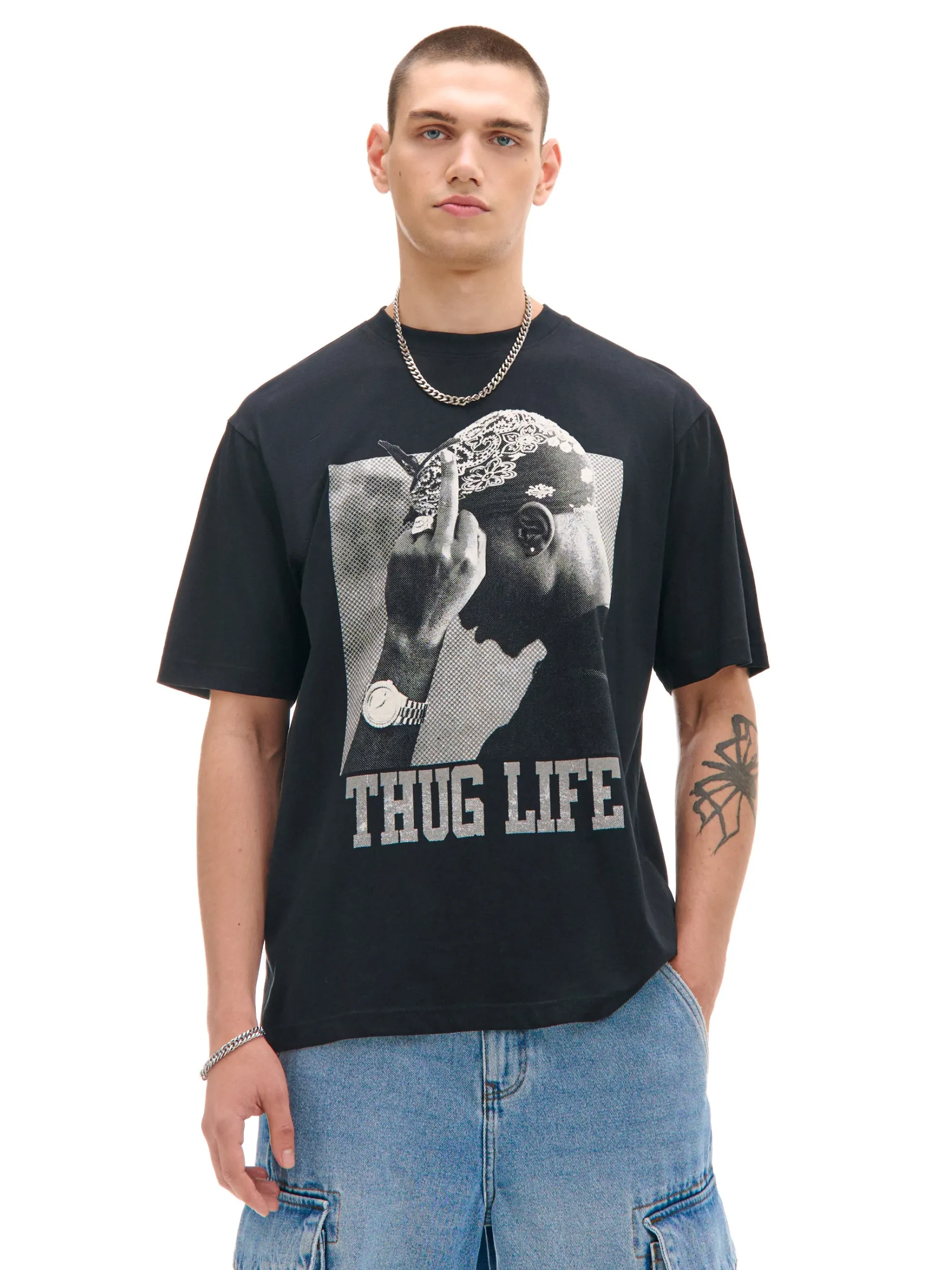Fashion Czarna koszulka z nadrukiem Tupac Shakur Koszulki