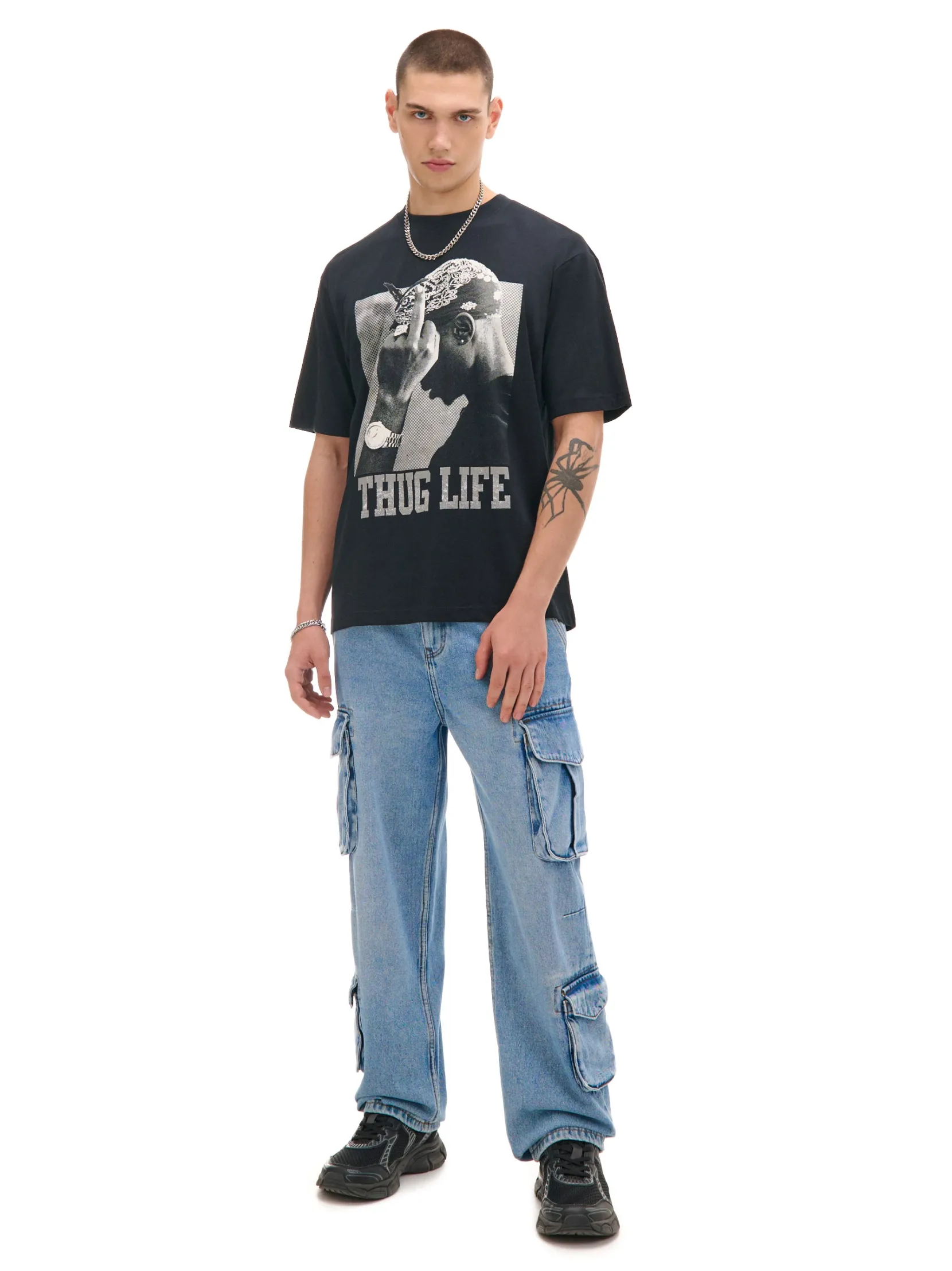 Fashion Czarna koszulka z nadrukiem Tupac Shakur Koszulki