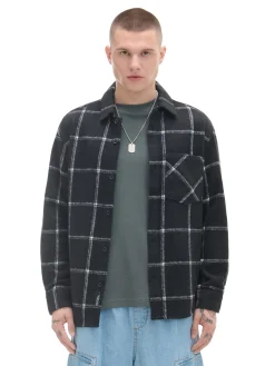 Outlet Czarna kraciasta koszula z domieszką wełny Koszule