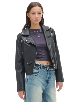 Outlet Czarna kurtka biker Kurtki, Płaszcze