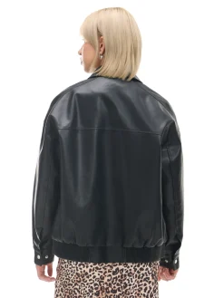 Best Czarna kurtka bomber ze sztucznej skóry Kurtki, Płaszcze
