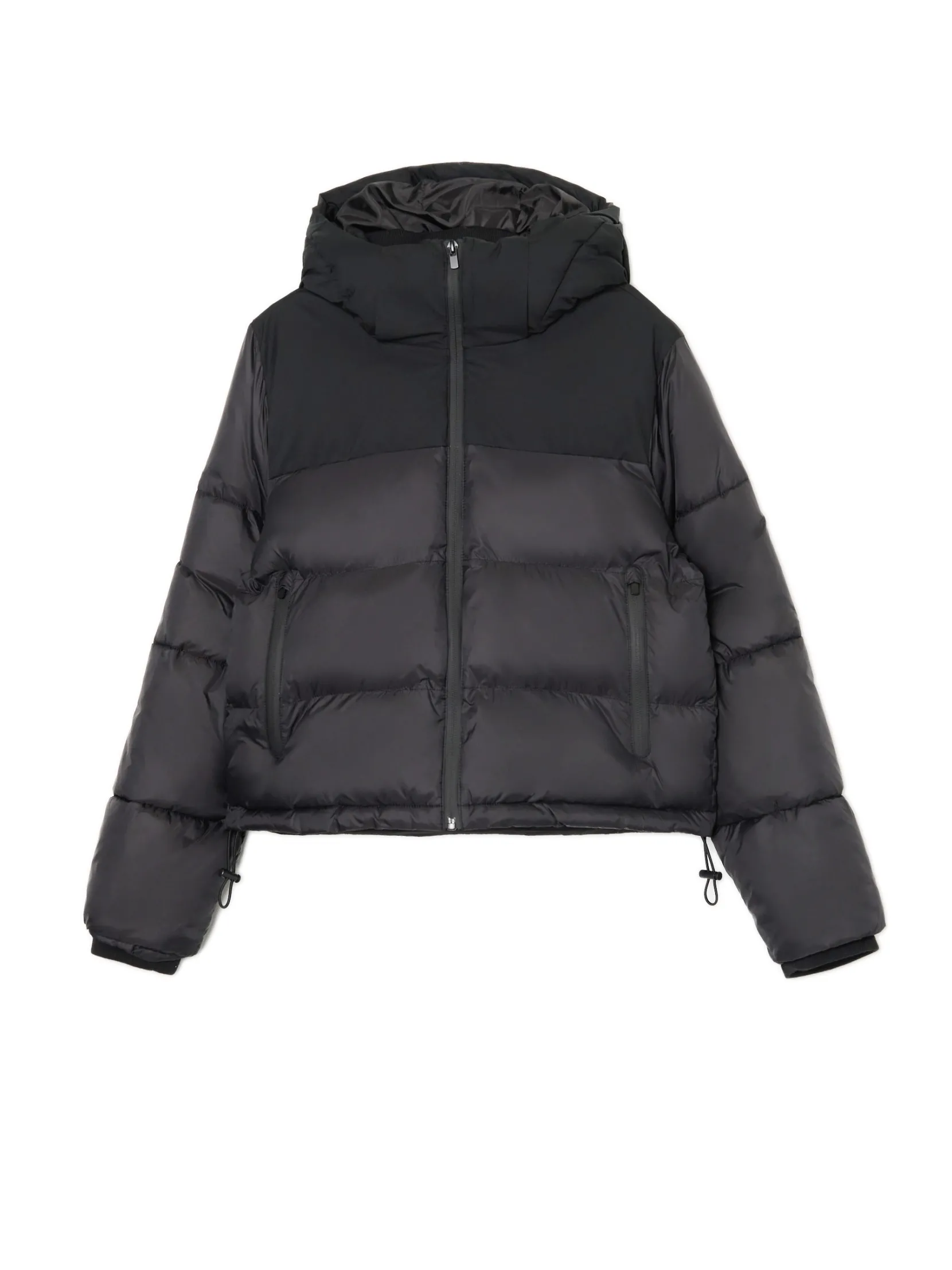 Outlet Czarna kurtka puffer z gładkim karczkiem Kurtki, Płaszcze
