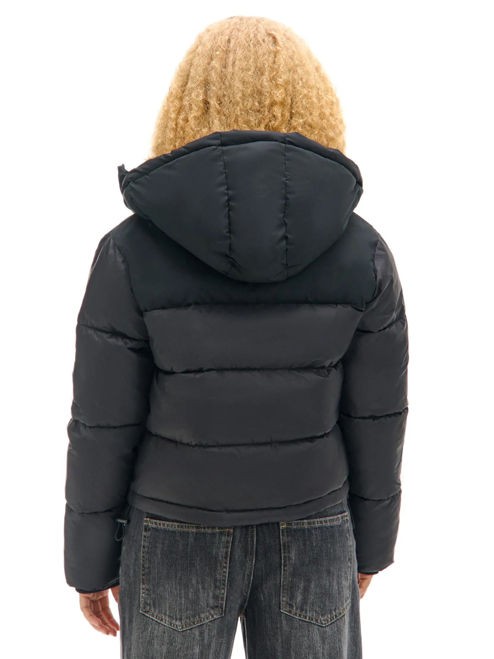 Outlet Czarna kurtka puffer z gładkim karczkiem Kurtki, Płaszcze