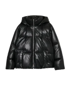 Outlet Czarna kurtka puffer z kapturem Kurtki, Płaszcze