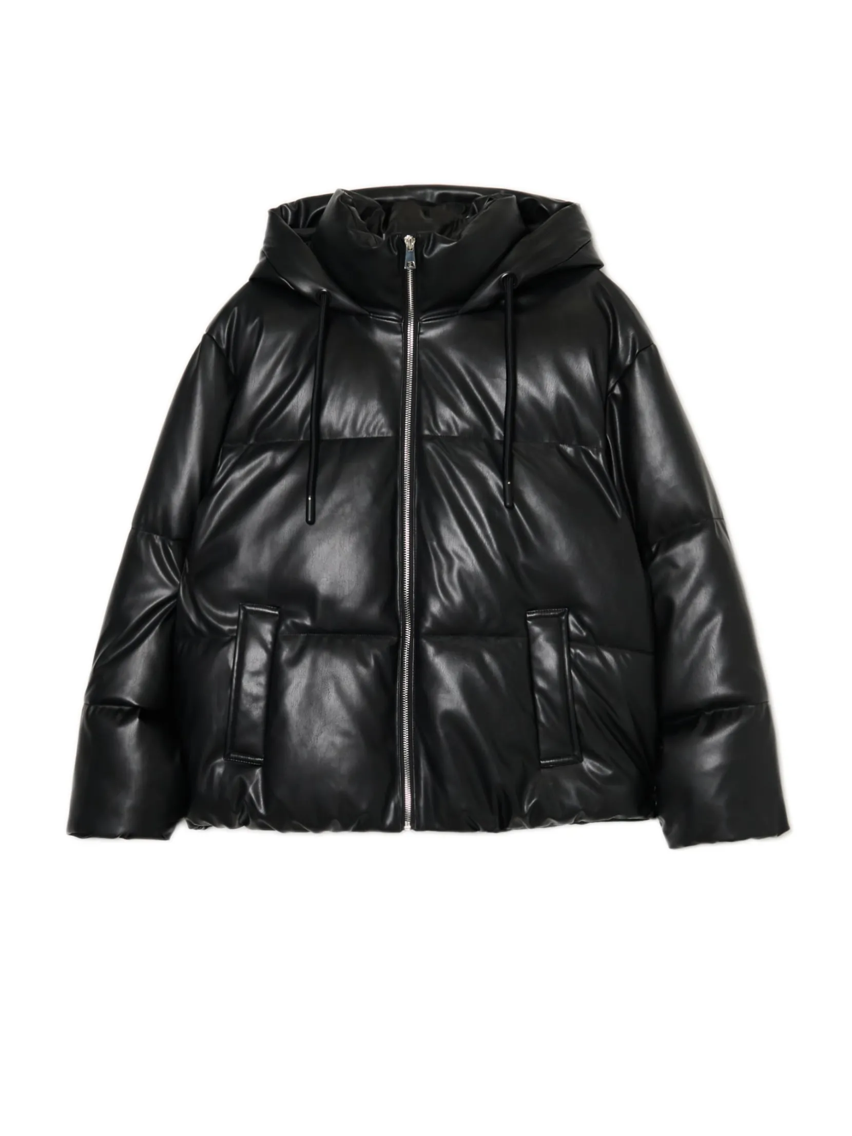 Outlet Czarna kurtka puffer z kapturem Kurtki, Płaszcze