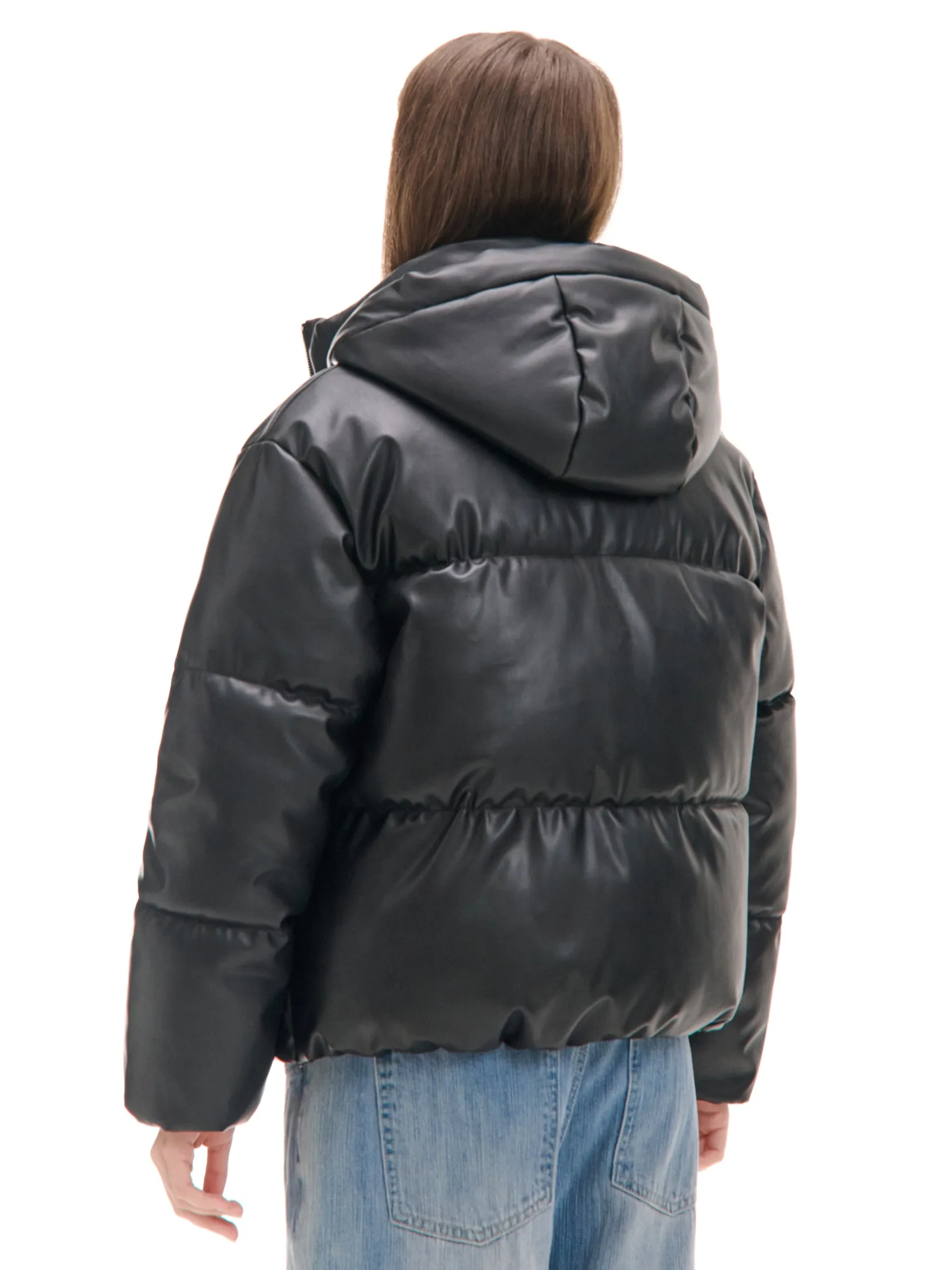 Outlet Czarna kurtka puffer z kapturem Kurtki, Płaszcze