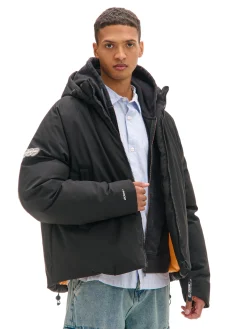 Clearance Czarna kurtka puffer z kapturem Kurtki Zimowe|Kurtki, Płaszcze