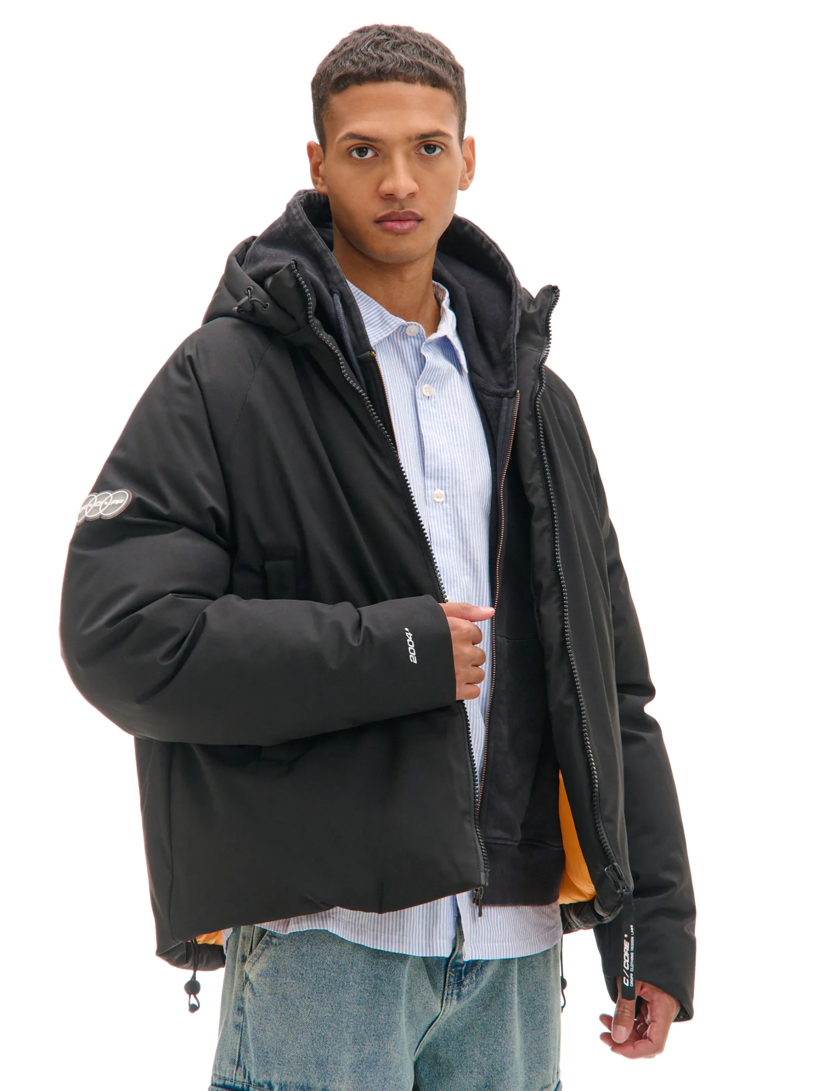 Clearance Czarna kurtka puffer z kapturem Kurtki Zimowe|Kurtki, Płaszcze