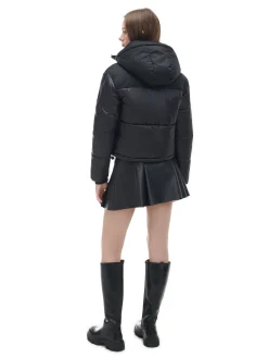 Sale Czarna kurtka puffer z kapturem Kurtki, Płaszcze