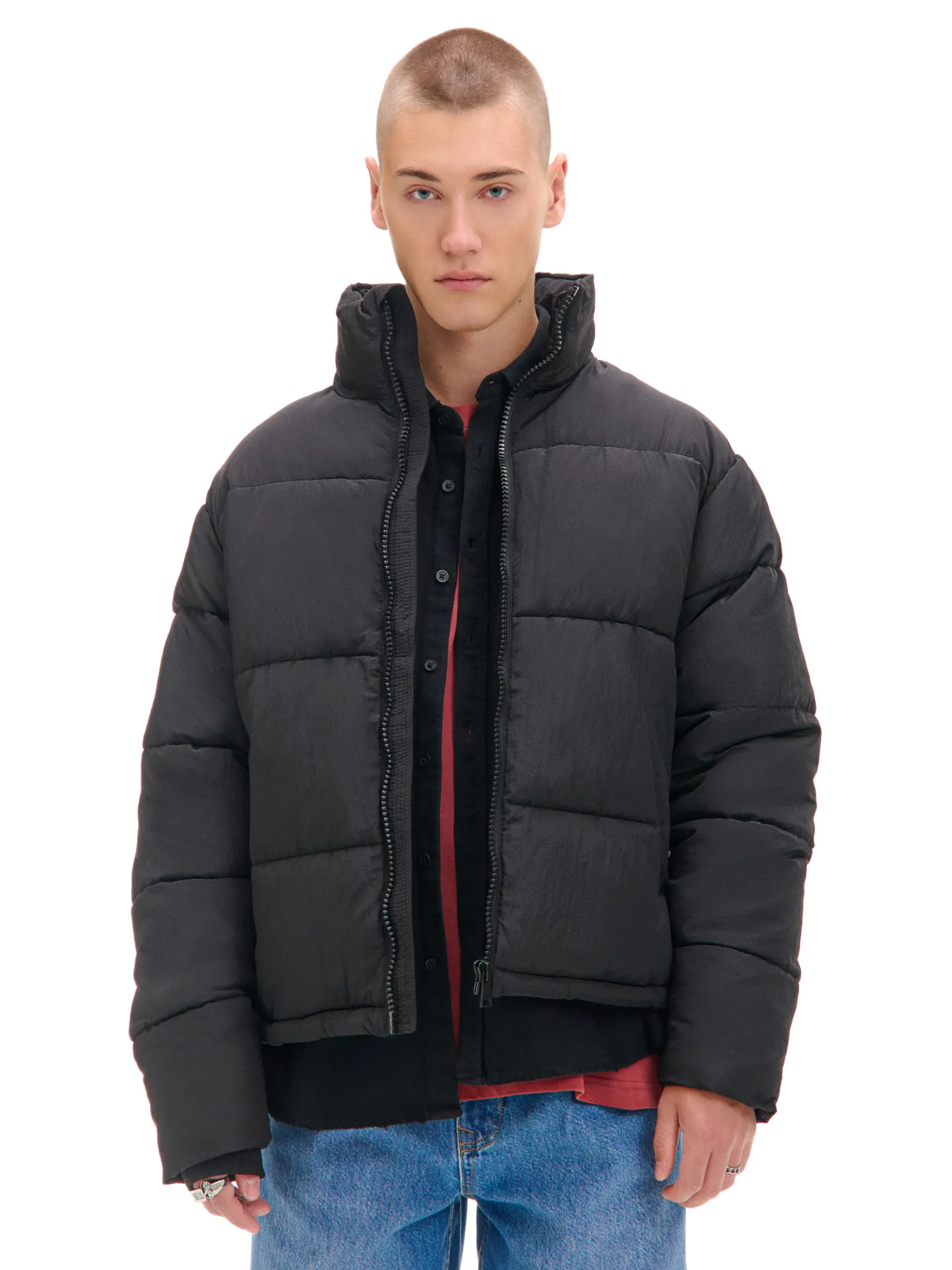 New Czarna kurtka puffer ze stójką Kurtki Zimowe|Kurtki, Płaszcze