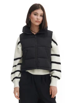 Fashion Czarna pikowana kamizelka Kurtki, Płaszcze