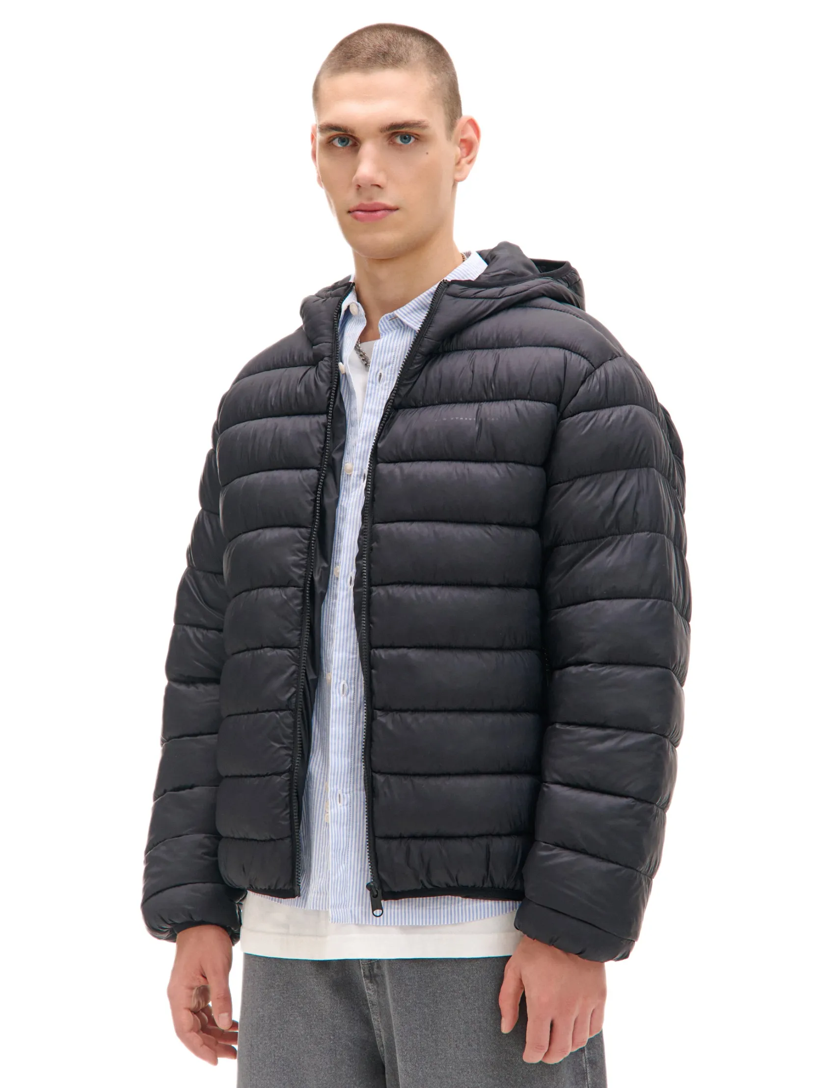Fashion Czarna pikowana kurtka basic Kurtki, Płaszcze