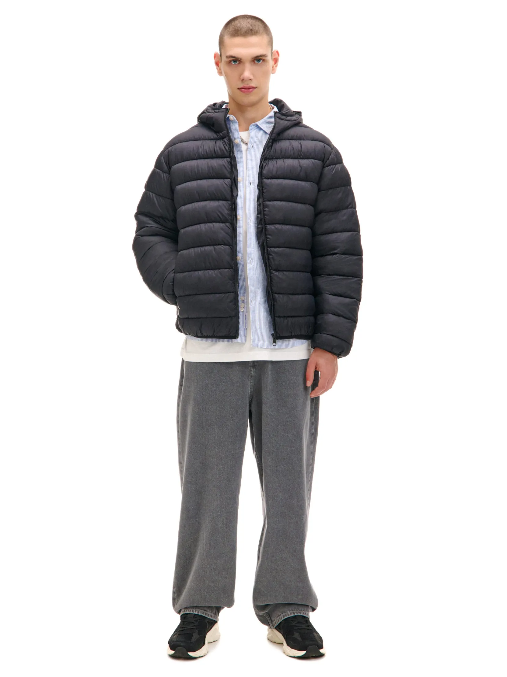 Fashion Czarna pikowana kurtka basic Kurtki, Płaszcze