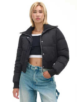 Clearance Czarna pikowana kurtka bomber Kurtki, Płaszcze