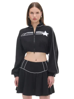 Best Czarna rozpinana bluza crop Bluzy|Sety