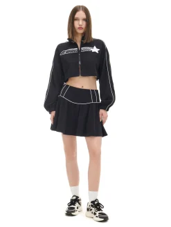 Best Czarna rozpinana bluza crop Bluzy|Sety