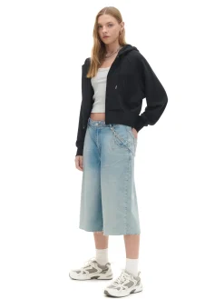 Outlet Czarna rozpinana bluza kapturem Bluzy