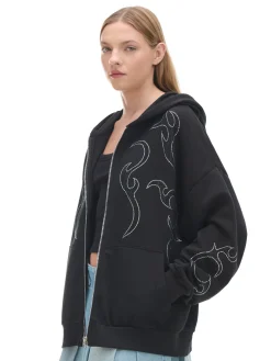 Sale Czarna rozpinana bluza z aplikacjami Bluzy