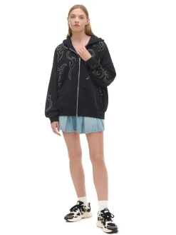 Sale Czarna rozpinana bluza z aplikacjami Bluzy