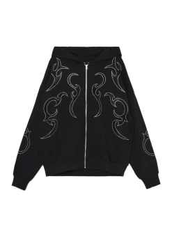 Sale Czarna rozpinana bluza z aplikacjami Bluzy