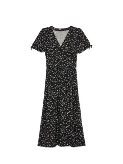 Fashion Czarna sukienka midi w kwiaty Sukienki, Kombinezony