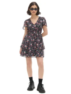 Clearance Czarna sukienka mini w kwiaty Sukienki, Kombinezony
