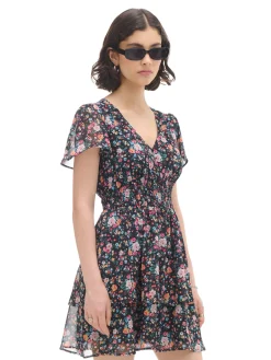 Clearance Czarna sukienka mini w kwiaty Sukienki, Kombinezony